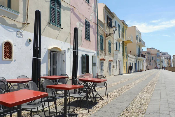 Alghero Sardinia Italy March 2023 Empty Tables Bar Terrace Waterfront — Stock Photo, Image