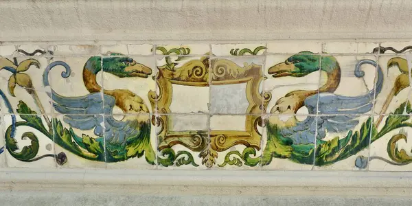 Antiguos Mosaicos Con Daños Arañazos Pared Madrid España Superficie Vintage — Foto de Stock