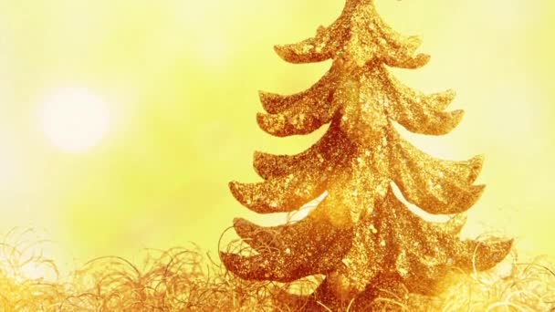 Malé Zlaté Vánoční Stromeček Bokeh Světelné Efekty — Stock video