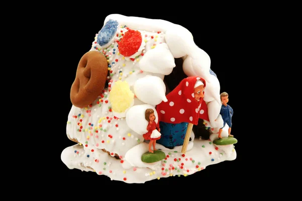Tradycyjny Dom Czarownic Boże Narodzenie Cukru Słodyczy Figurkami Czarownicy Hensela — Zdjęcie stockowe