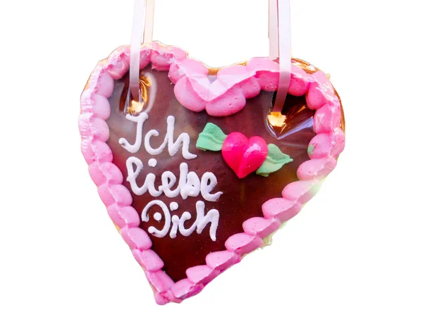 Wiesn Lebkuchenherz Mit Zuckerguss Und Deutschem Text Love You — Stockfoto