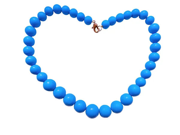 Collar Perlas Madera Azul Pintado Joyería Forma Corazón Con Espacio — Foto de Stock