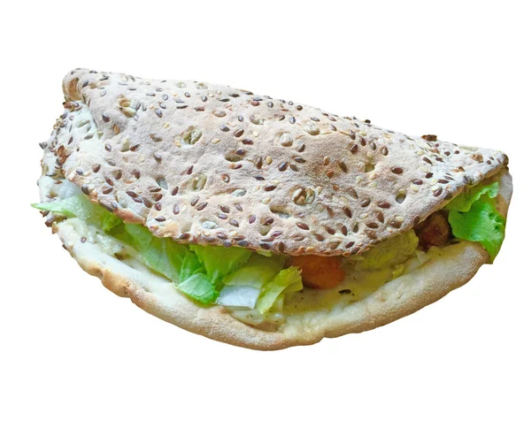 Pão Pita Dobrado Com Salada Frango Molho Com Espaço Cópia — Fotografia de Stock