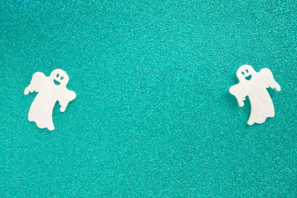 Cute Little Ghosts Made Felt Glitter Background Also Looks Good Stock Picture