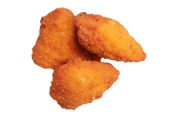 Três Nuggets Frango Alimento Dedo Com Espaço Cópia Isolado Fotografia De Stock