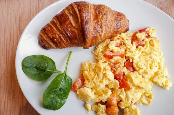 Croissant Scrasmbled Eggs Plate Close Royalty Free Stock Images