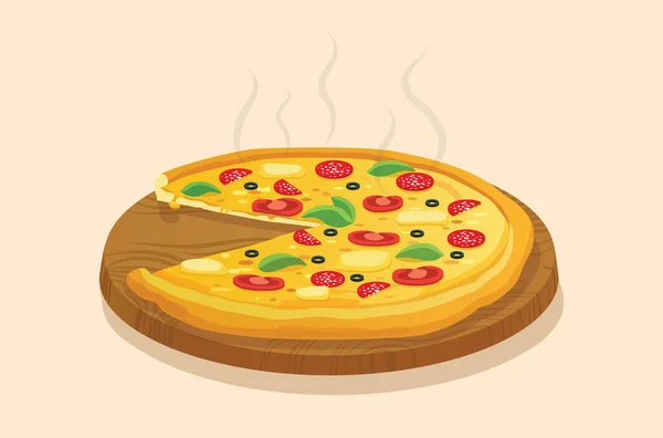Ahşap tepside domatesli ve mantarlı lezzetli pizzalar izole edilmiş arka plan, yemek ilanları.