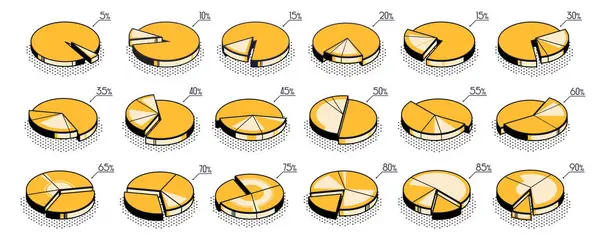 Isometric Infographic Yüzdelik Çember Tasarımı, Renk izometrik daire diyagramları kümesi, 3d Pie Chart. Vektör illüstrasyonu