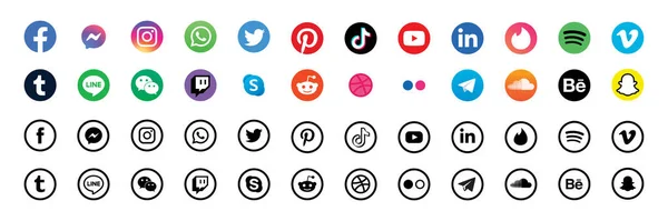 Popüler sosyal medya logosu koleksiyonu. Gerçekçi bir set. Facebook, twitter, instagram, youtube, reddit, telgraf, snapchat, pinterest, tiktok logo. Vektör illüstrasyonu