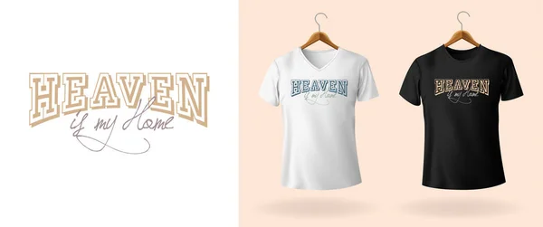 Hıristiyan tişörtü, kapüşonlu, sweatshirt 'lü, cennet benim evim, beyaz ve siyah tişörtlü mokasen. Vektör illüstrasyonu