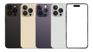 Akıllı telefon modeli, telefon profesyoneli 14 'e benziyor. Akıllı telefon dört renkli. Vektör illüstrasyonu