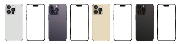 Gerçekçi akıllı telefon, 14 profesyonel model telefona benziyor. Beyaz arkaplanda boş ekranı olan iPhone benzeri cep telefonu modelleme vektörü. Vektör illüstrasyonu