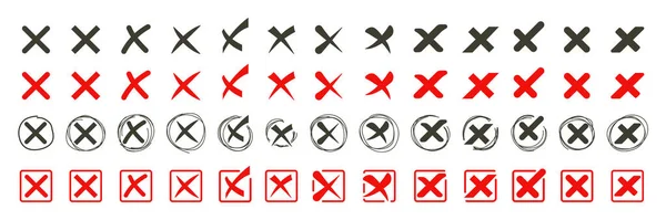 Kızıl çarpı x vektör simgeleri. Yanlış sembol yok. Kırmızı grunge X simgesi. Oy işareti. Şeffaf arkaplanda kırmızı X var. Vektör illüstrasyonu