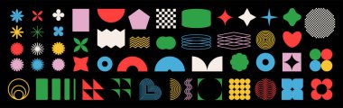 Bir takım grafik elementler. Soyut geometrik şekiller. Dekoratif minimalist gaddar formlar. Vektör illüstrasyonu