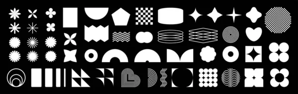 Geçmişe dönük minimalist vektör posterleri ve siluet temel figürleri. Basit yıldız ve çiçek şekli, temel biçim, modern grafik element vektörü. Vektör illüstrasyonu