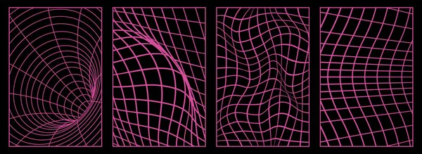 Geometría Fondos Rejilla Alambre Color Rosa Neón Carteles Abstractos Elementos — Vector de stock