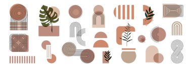 Yüzyılın ortası vektör kümesinin soyut asgari elementi. Boho duvar dekoru. Orta yüzyıl modern minimalist sanat baskısı. Vektör illüstrasyonu