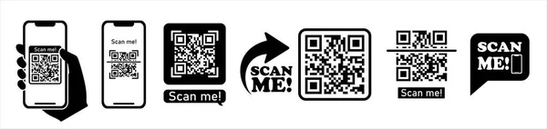 stock vector QR code scanning process. Scan QR code flat icon with phone. Barcode. Scan me barcode sign. Vector illustration