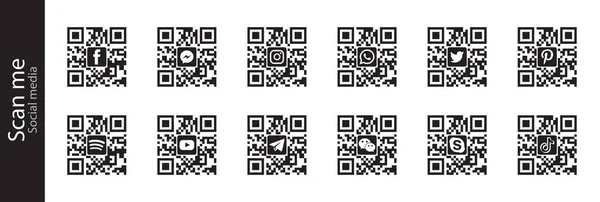 Sosyal medya taraması QR kod simgesi. Dijital tarama QR kodu. Metin içeren çerçevelerin şablonu - beni tara ve akıllı telefon için QR kodu, mobil uygulama. Facebook, telgraf, Instagram, Twitter, Youtube. Vektör