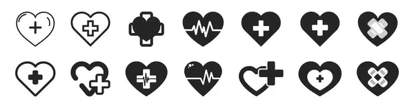 İçinde haç olan kalp şeklinde. Kalp yassı ikon, sağlık konsepti işaret vektörü. Basit tıbbi destek konsepti pictogram