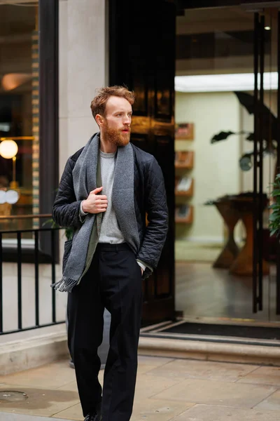 stock image Portrait of a stylishly dressed bearded man on the street