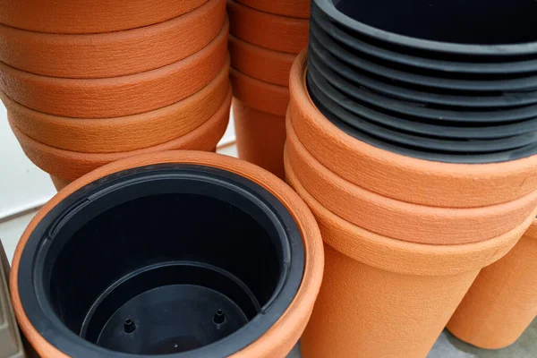 stock image Plastic flower pots in the garden center