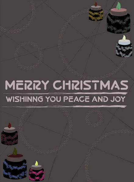 Mutlu Noeller tebrik kartının vektör çizimi, koyu renk karaciğer arka planında küçük renkli kalp tasarımlı siyah mumlar. Duvar kağıdı, poster, tebrik kartı, reklam.