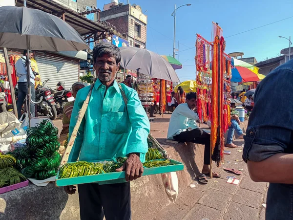 Tulajapur Indien Oktober 2022 Lagerfoto Till Åldrad Indisk Man Bär — Stockfoto