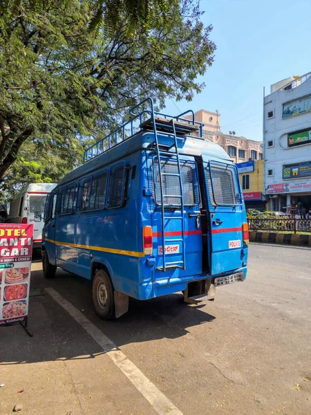 Gulbarga India Січня 2023 Задній Вид Блакитного Поліцейського Фургона Можна — стокове фото