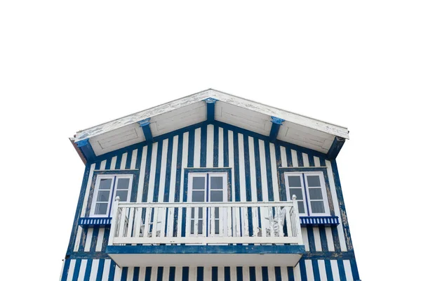 Типичный Красочный Полосатый Синий Белый Дом Называется Palheiros Изолированы Белом — стоковое фото
