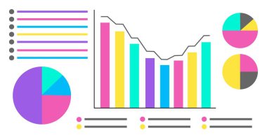 Büyük Bilgi Grafikleri seti. Beyaz arkaplanda izole edilmiş farklı grafik ve grafiklerin vektör illüstrasyonu