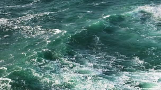 Beautiful Turquoise Waves Deep Atlantic Ocean Nazare Portugal View High — Wideo stockowe
