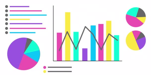 Animated Infographics Set Animation Six Different Charts Graphs Bright Color — Stock Video