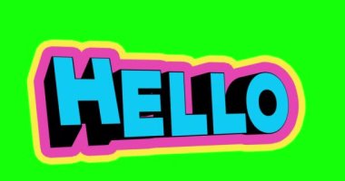 Hello 3d animated text. Word hello in 3d text. Design text element for game, social media branding. Bright dynamic animation on simple Hello on chromakey background