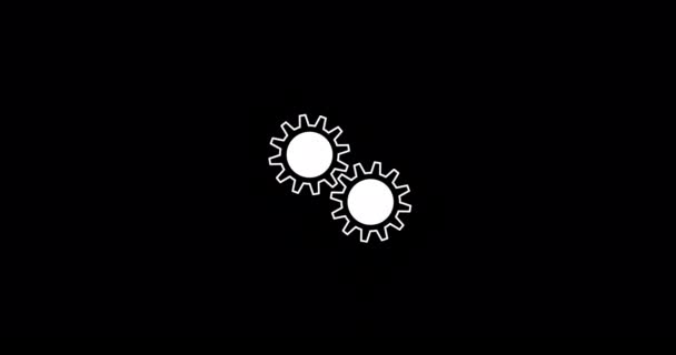 Two White Gears Rotating Black Background Resolution Animation Spinning Gear — Video Stock