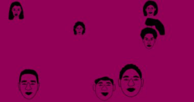 Black History Month concept. Portraits of abstract people appear on pink, purple and yellow background. 4k resolution different people faces animation.