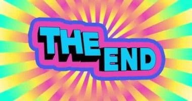The End on colorful background. Film final credits. Bright 3D text animation. The end kinetic typography. 4K resolution text motion design.