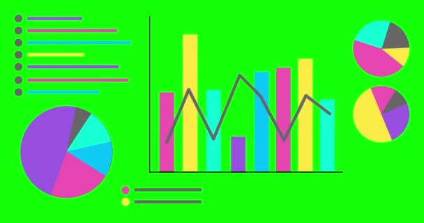 Conjunto Infográficos Animados Animação Seis Gráficos Diferentes Gráficos Cores Brilhantes — Vídeo de Stock