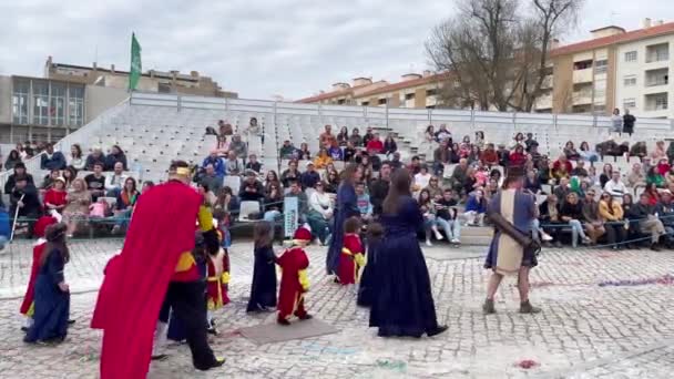 Estarreja Portugal 2023 Carnaval Infantil Tradicional Anual Inverno Estarreja Portugal — Vídeo de Stock