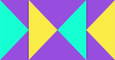 Animated Geometric pattern or background loop. 4K resolution geometric motion design in bright colors. Abstract shapes background with triangles and arrows