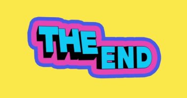 The End on yellow background. Film final credits. Bright 3D text animation. The end kinetic typography. 4K resolution text motion design.