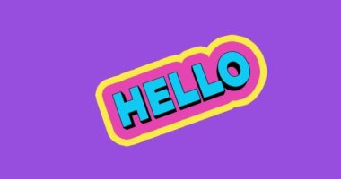 Hello 3d animated text. Word hello in 3d text. Design text element for game, social media branding. Bright dynamic animation on simple Hello on purple background