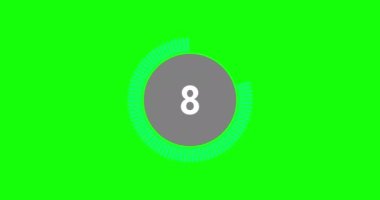 Countdown timer from 10 to 0 seconds realtime. Modern flat design of countdown animation on green background. 4K resolution.