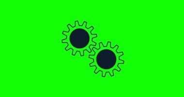 Two black gears rotating on green background. 4K resolution animation. Spinning gear motion design. Loader or loading animation.