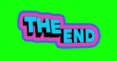 The End on green background. Film final credits. Bright 3D text animation. The end kinetic typography. 4K resolution text motion design.