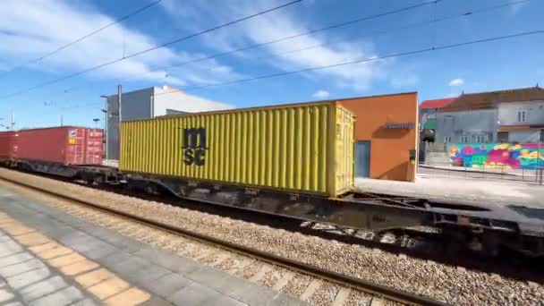 Estarreja Portugal 2023 Railway Station Small Portuguese Town Estereja Freight — Video Stock