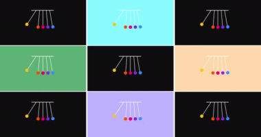 Newtons cradle 4k resolution animation. Newtons cradle on black background screen loader. Loop loading motion design for intro or translation or loop background