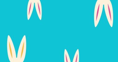Mavi arka planda canlı tavşan kulakları. Bayramlık Paskalya animasyonu. Kopya alanı ile T4K çözünürlük komik tavşan animasyonu.