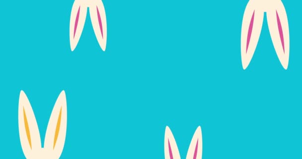 蓝色背景上的动画兔子耳朵 节日复活节动画 具有复制空间的T4K分辨率有趣的兔子动画 — 图库视频影像