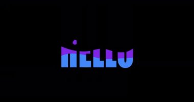 Merhaba mesajının dalgalı animasyonu. 2d kinetik tipografi merhaba dünya animasyonu. Siyah arkaplanda izole edilmiş farklı parlak renklerle dolu merhaba kelimesi.